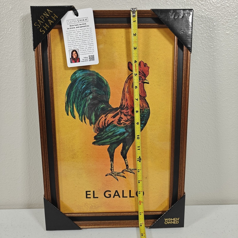 Sapna Shah El Gallo Loteria #1 Rooster Framed Wall Art 12x18" Mexican Decor NEW - Picture 11 of 11